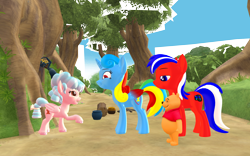 Size: 1920x1200 | Tagged: safe, artist:puzzlshield2, cozy glow, oc, oc:kori johnson, oc:puzzle shield, alicorn, earth pony, pegasus, pony, series:cozy glow's tour across the multiverse, g4, 3d, crossover, disney, female, filly, foal, hundred acre wood, kingdom hearts, mmd, pooh, reformed villain, slice of life, story included, winnie the pooh