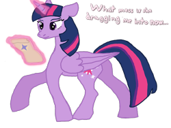 Size: 1600x1200 | Tagged: safe, artist:silverfishv9, twilight sparkle, alicorn, pony, g4, alternate universe, female, horn, letter, magic, mare, simple background, solo, telekinesis, transparent background, twilight sparkle (alicorn), wings