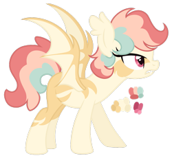 Size: 1209x1114 | Tagged: safe, artist:monochrome-sunsets, oc, oc only, bat pony, pony, base used, bat pony oc, blank flank, coat markings, color palette, colored wings, cream coat, ear tufts, facial markings, fangs, female, frown, mare, narrowed eyes, open frown, open mouth, pink eyes, profile, short mane, simple background, slit pupils, solo, standing, stripes, three toned mane, three toned tail, transparent background, two toned wings, wings