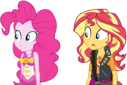 Size: 3781x2520 | Tagged: safe, edit, edited screencap, editor:homersimpson1983, screencap, pinkie pie, sunset shimmer, human, equestria girls, g4, background removed, bare shoulders, clothes, duo, duo female, female, not a vector, one-piece swimsuit, pinkie pie swimsuit, simple background, sleeveless, swimsuit, transparent background