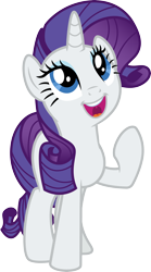 Size: 3000x5400 | Tagged: safe, artist:cloudy glow, rarity, pony, unicorn, g4, female, horn, looking up, open mouth, open smile, raised hoof, smiling, solo