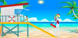 Size: 2200x1080 | Tagged: safe, artist:theemperorofhonor, rainbow dash, human, equestria girls, g4, beach, female, lifeguard, lifeguard dash, palm tree, tree