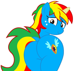 Size: 1094x1031 | Tagged: safe, artist:shieldwingarmorofgod, oc, oc only, oc:royal strength, alicorn, pony, g4, alicorn oc, butt, dock, female, horn, looking at you, looking back, looking back at you, plot, simple background, smiling, smiling at you, solo, tail, transparent background, wings