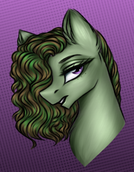 Size: 1412x1824 | Tagged: safe, artist:darklight1315, oc, oc only, oc:tightrope, earth pony, pony, fallout equestria, abstract background, bust, ear fluff, fallout equestria: mayday, gradient background, makeup, pre-war, solo