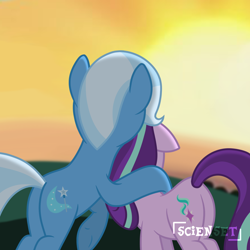 Size: 1280x1280 | Tagged: safe, artist:scienset, edit, edited screencap, screencap, starlight glimmer, trixie, pony, unicorn, g4, female, horn, lesbian, older, older starlight glimmer, older trixie, romantic, ship:startrix, shipping