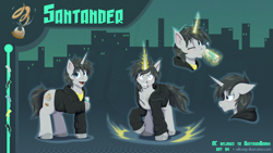 Size: 1920x1080 | Tagged: safe, artist:willoillo, oc, oc only, oc:santander, pony, unicorn, g4, commission, emotes, horn, illustration, reference sheet, solo