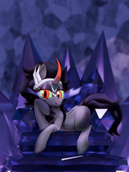 Size: 2160x2880 | Tagged: safe, artist:xppp1n, king sombra, g4, 3d, 3d mixed with drawing, blender, blender cycles, crystal empire, queen umbra, rule 63, solo, throne