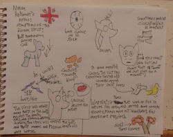 Size: 3295x2604 | Tagged: safe, artist:blackblade360, nurse redheart, pony, series:the bloom virus, g4, blood, colored pencil drawing, creepy, cutie mark, eye, flower, food, foreshadowing, gray coat, implied applejack, implied death, implied fluttershy, implied octavia melody, implied tender taps, infection, infection au, meat, nausea, open mouth, orange blood, purple mane, reference sheet, story included, temperature, thousand yard stare, traditional art, wings, yellow wings