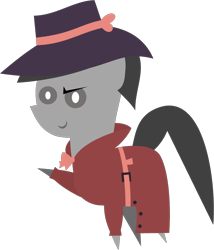 Size: 944x1104 | Tagged: safe, artist:carrotorangelight, oc, oc only, oc:furippu ribasu, original species, pony, unicorn, youkai, clothes, coat, detective, fedora, hat, horn, looking at you, pointy ponies, shadow spade, simple background, solo, transparent background, trenchcoat