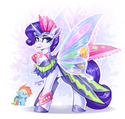 Size: 2831x2699 | Tagged: safe, artist:buvanybu, rainbow dash, rarity, pegasus, pony, unicorn, g4, sonic rainboom (episode), duo, duo female, female, glimmer wings, horn, mare, signature, solo focus, wings