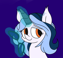 Size: 3445x3162 | Tagged: safe, artist:derpyalex2, oc, oc only, pony, unicorn, blue background, bust, digital art, glasses, horn, magic, simple background, solo