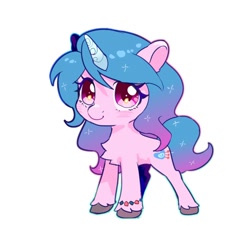 Size: 1000x1000 | Tagged: safe, artist:叶玹, izzy moonbow, pony, unicorn, g5, cute, female, horn, izzy is smol, izzybetes, lighter coat, simple background, smol, solo, white background