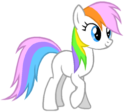 Size: 617x555 | Tagged: safe, artist:milliethemylittleponyfan2002, first born, earth pony, pony, g1, g4, adoraborn, adult blank flank, blank flank, cute, evolution of rainbow dash, female, g1 to g4, generation leap, hooves, mare, raised hoof, raised leg, recolor, simple background, solo, white background