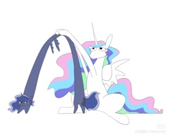 Size: 1347x1080 | Tagged: safe, artist:败犬, princess celestia, princess luna, alicorn, pony, g4, behaving like a cat, duo, duo female, female, long luna, long pony, royal sisters, siblings, simple background, sisters, white background