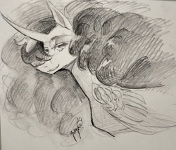 Size: 1920x1642 | Tagged: safe, artist:yuyusunshine, princess luna, alicorn, pony, g4, monochrome, solo, traditional art