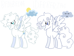 Size: 1032x774 | Tagged: safe, artist:meghan12345, pegasus, pony, g4, battle for dream island, cloudy (battle for dream island), cutie mark, duo, grin, male, ponified, simple background, smiling, spread wings, stallion, transparent background, wings