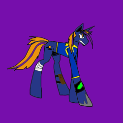 Size: 941x941 | Tagged: safe, artist:michellethet-34, oc, oc only, pony, unicorn, fallout equestria, horn, purple background, simple background, solo