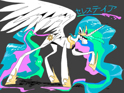 Size: 1247x935 | Tagged: safe, artist:michellethet-34, princess celestia, alicorn, g4, female, gray background, mare, raised hoof, simple background, solo, white coat