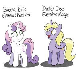 Size: 2048x2048 | Tagged: safe, artist:doughnut-doodles, dinky hooves, sweetie belle, alicorn, pony, unicorn, g4, alicornified, alternate universe, dinkycorn, duo, duo female, eyeshadow, female, green eyes, green eyeshadow, horn, makeup, older, older dinky hooves, older sweetie belle, open mouth, open smile, race swap, simple background, smiling, white background