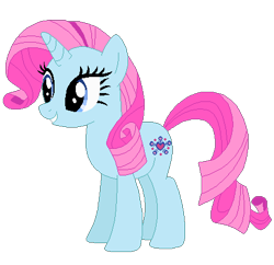 Size: 438x424 | Tagged: safe, artist:selenaede, artist:user15432, snowcatcher, pony, unicorn, g4, base used, blue coat, blue eyes, generation leap, horn, not rarity, pink mane, pink tail, pixel-crisp art, rarity hair, recolor, simple background, smiling, solo, tail, transparent background