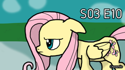 Size: 1280x720 | Tagged: safe, artist:chaosmilo, fluttershy, pegasus, pony, g4, keep calm and flutter on, season 3, annoyed, cloud, cloudy, grass, ice, signature, solo, teal eyes, wings