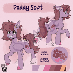 Size: 2000x2000 | Tagged: safe, artist:lionbun, oc, oc only, oc:paddy soft, cat, cat pony, original species, adoptable, base used, coat markings, color palette, colored hooves, colored pinnae, cute, ear fluff, ear piercing, ear tufts, earring, ears back, female, freckles, hooves, jewelry, mare, obtrusive watermark, orange eyes, paws, piercing, pink background, raised hoof, reference sheet, simple background, socks (coat markings), solo, underhoof, watermark