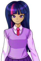 Size: 182x271 | Tagged: safe, artist:bast13, twilight sparkle, human, g4, 2015, clothes, danganronpa, female, humanized, necktie, simple background, small resolution, solo, style emulation, transparent background