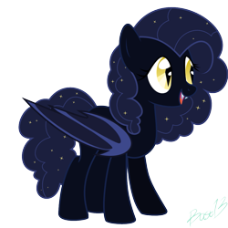 Size: 1043x1043 | Tagged: safe, artist:bast13, oc, oc only, oc:starlight fang, bat pony, g4, bat pony oc, blue wings, colored wings, colored wingtips, commission, curly mane, curly tail, dark coat, ethereal mane, female, folded wings, mare, navy coat, open mouth, open smile, show accurate, signature, simple background, slit pupils, smiling, solo, sparkly mane, sparkly tail, starry mane, starry tail, tail, transparent background, two toned wings, vector, wings, yellow eyes