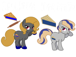 Size: 1032x774 | Tagged: safe, artist:meghan12345, earth pony, pony, g4, battle for dream island, coat markings, cutie mark, duo, female, magenta eyes, mare, pie (battle for dream island), ponified, raised hoof, red eyes, reference sheet, simple background, socks (coat markings), transparent background