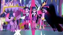 Size: 2048x1152 | Tagged: safe, artist:gaelgaming1, sci-twi, twilight sparkle, alicorn, human, pony, equestria girls, g4, 3d, bed, clothes, older, older twilight, older twilight sparkle (alicorn), sci-twi skirt, screencap background, skirt, source filmmaker, twilight sparkle (alicorn), twilight sparkle day, twilight sparkle's skirt, twilight's bedroom, twilight's castle