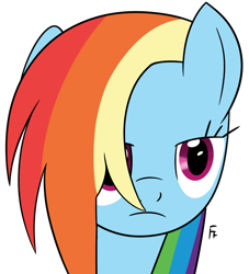 Size: 1768x1943 | Tagged: safe, artist:frownfactory, rainbow dash, pegasus, pony, g4, alternate hairstyle, female, hair over one eye, simple background, solo, transparent background