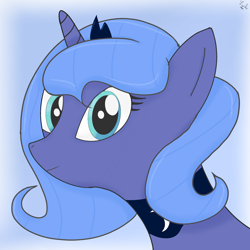 Size: 2048x2048 | Tagged: safe, artist:_luckyy, princess luna, alicorn, pony, g4, blue mane, gradient background, looking at you, s1 luna, smiling, solo