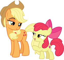 Size: 3166x3000 | Tagged: safe, artist:cloudy glow, apple bloom, applejack, earth pony, pony, g4, apple bloom's bow, apple sisters, applejack's hat, bow, cowboy hat, duo, duo female, female, filly, foal, hair bow, hat, mare, siblings, simple background, sisters, the cmc's cutie marks, transparent background, vector