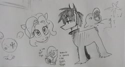 Size: 2048x1101 | Tagged: safe, artist:pony quarantine, fluttershy, oc, pegasus, pony, g4, duct tape, emo, female, grayscale, looking at you, mare, monochrome, pencil drawing, sketch, sketch dump, smiling, smiling at you, tape, traditional art