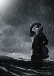 Size: 2160x3067 | Tagged: safe, artist:unie, oc, oc only, oc:crystal glaze, unicorn, anthro, 3d, clothes, depressed, depressing, flood, hoodie, horn, loss, rain, sad, solo, vent art, water