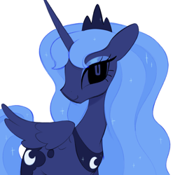 Size: 2027x2048 | Tagged: safe, artist:risswm, princess luna, alicorn, pony, g4, bust, female, high res, looking at you, mare, no sclera, simple background, smiling, smiling at you, solo, white background