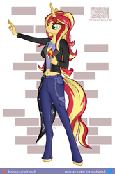 Size: 1000x1514 | Tagged: safe, artist:virenth, sunset shimmer, anthro, unguligrade anthro, g4, clothes, female, solo, standing