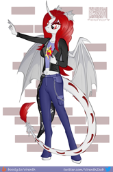 Size: 1000x1514 | Tagged: safe, alternate character, alternate version, artist:virenth, oc, oc only, dragon, anthro, unguligrade anthro, clothes, demicorn, female, solo, standing, sunset shimmer's cutie mark