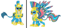 Size: 596x270 | Tagged: safe, gallus, griffon, g4, the last problem, armor, comparison, i can't believe it's not gameloft, older, older gallus, rainbow power, rainbow power-ified, royal guard, royal guard gallus, vector