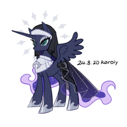 Size: 1200x1200 | Tagged: safe, artist:karoiy, princess luna, alicorn, pony, g4, clothes, dress, female, mare, simple background, solo, spread wings, text, white background, wings