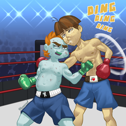 Size: 3000x3000 | Tagged: safe, artist:herosmacker, artist:hexecat, snips, wiz kid, human, equestria girls, g4, boxing, bruised, duo, duo male, male, punch-out!!, sports