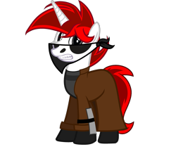 Size: 2600x2200 | Tagged: safe, artist:ngthanhphong, oc, oc only, oc:atlas, pony, unicorn, bandana, body armor, clothes, coat, commission, horn, male, simple background, solo, stallion, transparent background