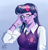 Size: 1908x2000 | Tagged: safe, artist:balalacahill, twilight sparkle, human, equestria girls, g4, blue background, bracelet, clothes, cute, eyeshadow, female, glasses, gradient background, grin, jewelry, lips, makeup, shirt, smiling, solo, sweater vest, twiabetes