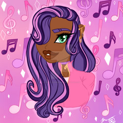 Size: 1920x1920 | Tagged: safe, artist:puppylover091306, sweetie belle, human, g4, alternate hairstyle, choker, clothes, dark skin, deviantart watermark, ear piercing, earring, female, grin, hair over one eye, humanized, jacket, jewelry, obtrusive watermark, piercing, shirt, smiling, solo, watermark