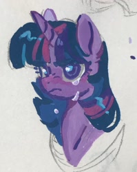 Size: 1187x1492 | Tagged: safe, artist:mottai70, twilight sparkle, pony, unicorn, g4, bust, crying, horn, solo, traditional art