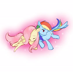 Size: 2480x2480 | Tagged: safe, artist:jiangye0520, fluttershy, rainbow dash, pegasus, pony, g4, duo, duo female, eyes closed, female, gradient background, lesbian, mare, ship:flutterdash, shipping