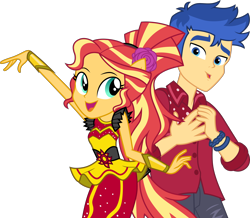 Size: 3810x3329 | Tagged: safe, artist:cloudy glow, edit, vector edit, flash sentry, sunset shimmer, human, cheer you on, equestria girls, equestria girls specials, g4, my little pony equestria girls: better together, my little pony equestria girls: dance magic, duo, duo male and female, female, flamenco dress, male, ship:flashimmer, shipping, simple background, straight, sunset shimmer flamenco dress, transparent background, vector