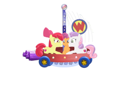 Size: 2048x1536 | Tagged: safe, artist:puzzlshield2, apple bloom, scootaloo, sweetie belle, pony, g4, crossover, cutie mark crusaders, female, filly, flyboat, foal, logo, mmd, nick jr., nickelodeon, nostalgia, png, simple background, teamwork, transparent background, wonder pets!