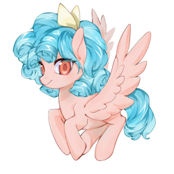 Size: 2560x2560 | Tagged: safe, artist:lawillowsea, cozy glow, pegasus, pony, g4, female, filly, flying, foal, simple background, smiling, solo, spread wings, white background, wings