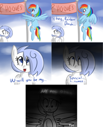 Size: 2562x3146 | Tagged: safe, artist:penguinpotential, rainbow dash, oc, oc:frigid drift, pony, ask frigid drift, g4, canon x oc, faint, female, lesbian, sign